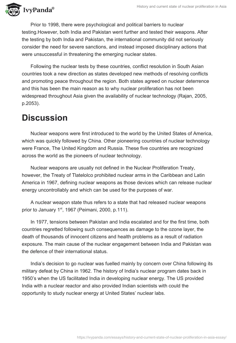 History and current state of nuclear proliferation in Asia. Page 2