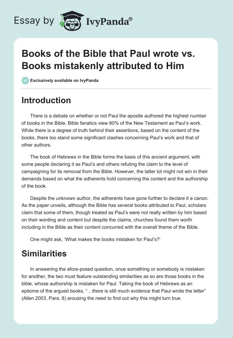 Books of the Bible That Paul Wrote vs. Books Mistakenly Attributed to Him. Page 1
