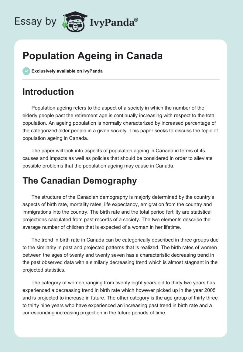 Population Ageing in Canada. Page 1