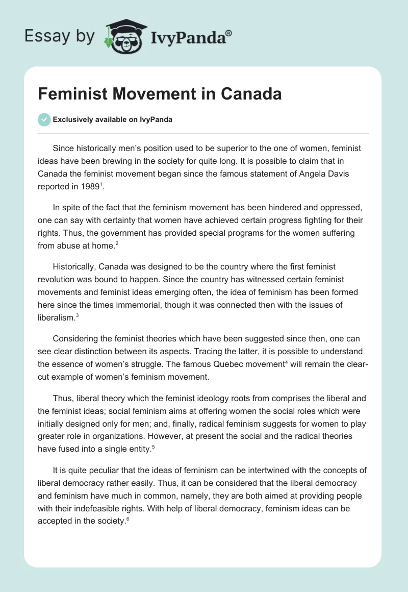 Feminist Movement in Canada. Page 1