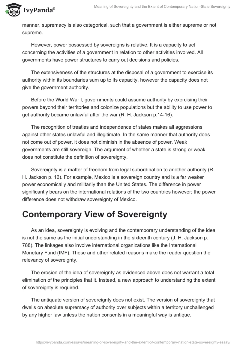 Meaning of Sovereignty and the Extent of Contemporary Nation-State Sovereignty. Page 4