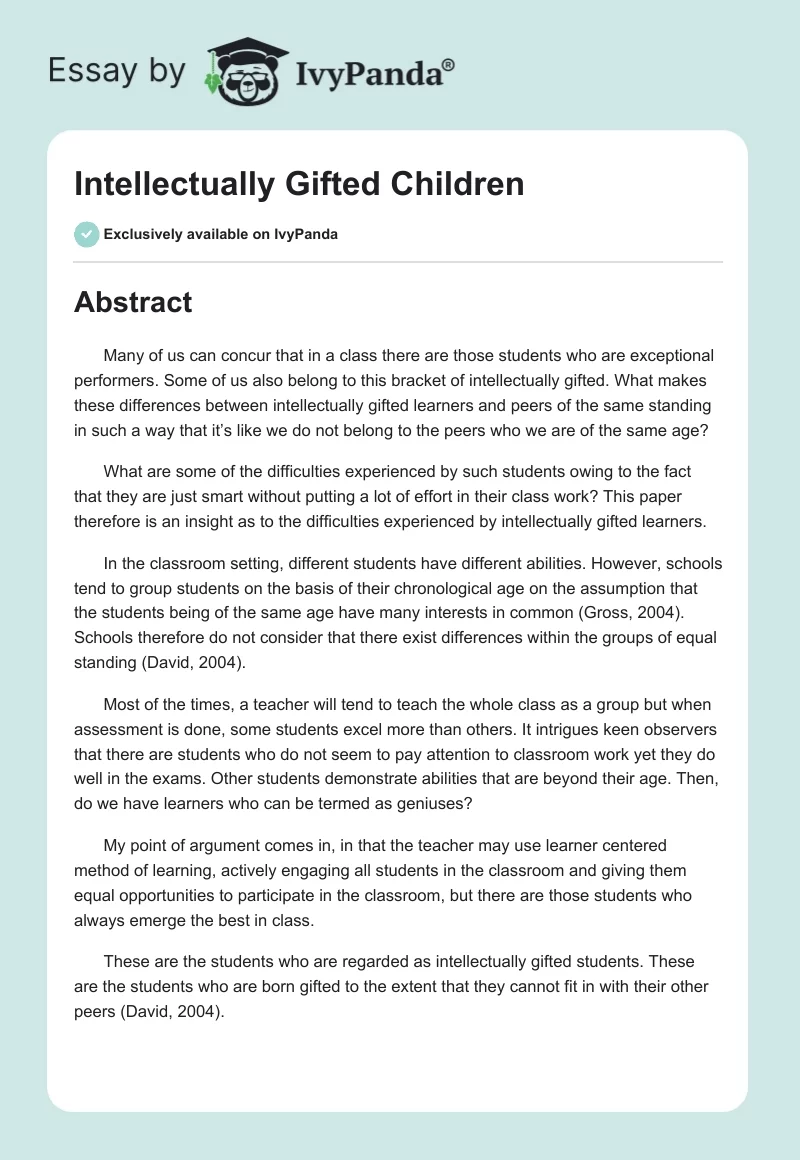 Intellectually Gifted Children. Page 1