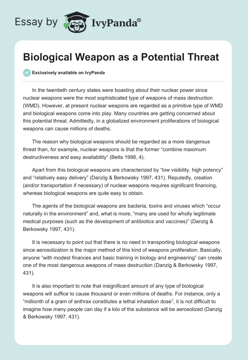 Biological Weapon as a Potential Threat. Page 1