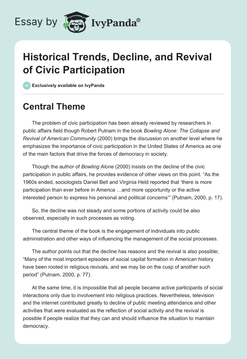 Historical Trends, Decline, and Revival of Civic Participation. Page 1