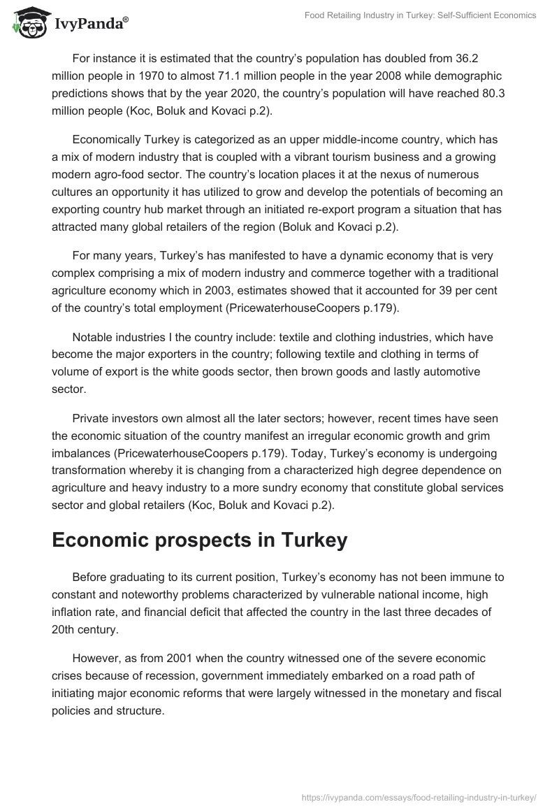 Food Retailing Industry in Turkey: Self-Sufficient Economics. Page 2