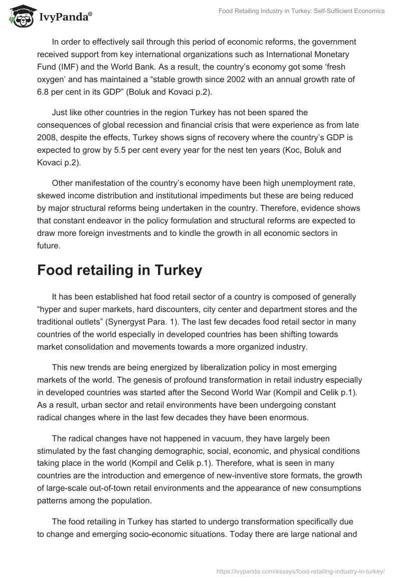 Food Retailing Industry in Turkey: Self-Sufficient Economics. Page 3