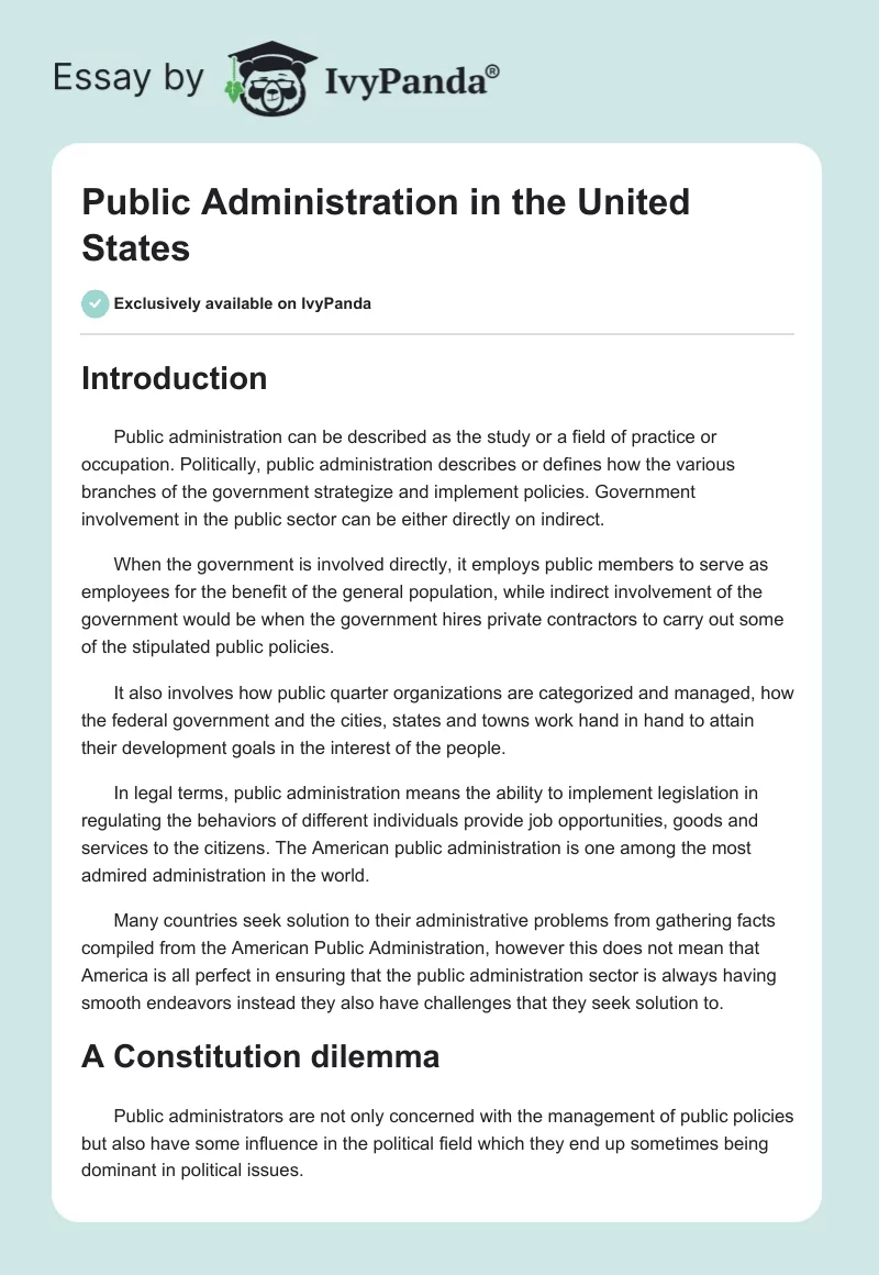 Public Administration in the United States. Page 1