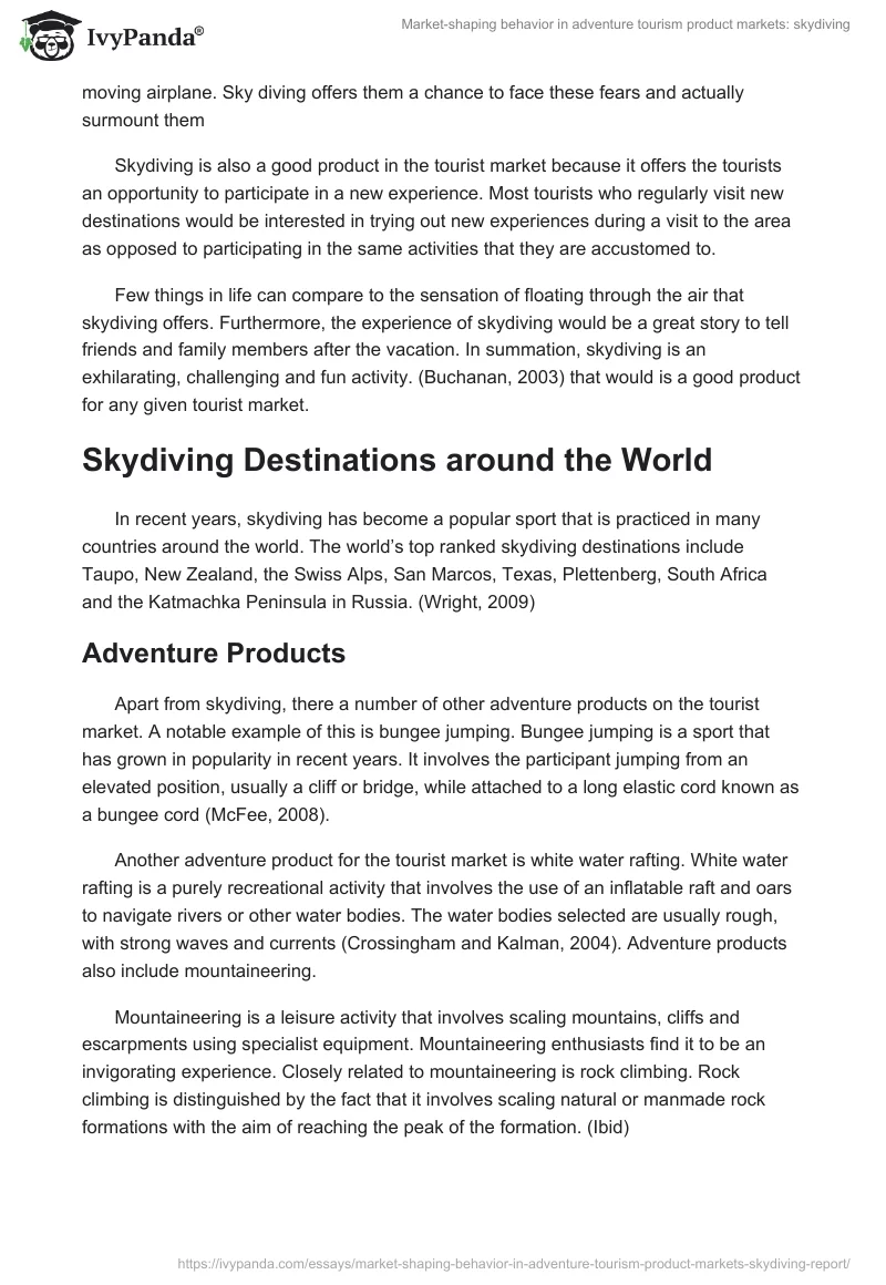 Market-shaping behavior in adventure tourism product markets: skydiving. Page 2