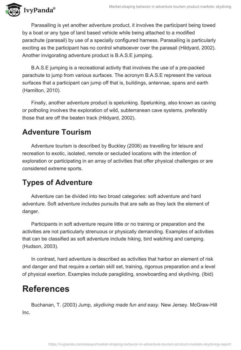 Market-shaping behavior in adventure tourism product markets: skydiving. Page 3