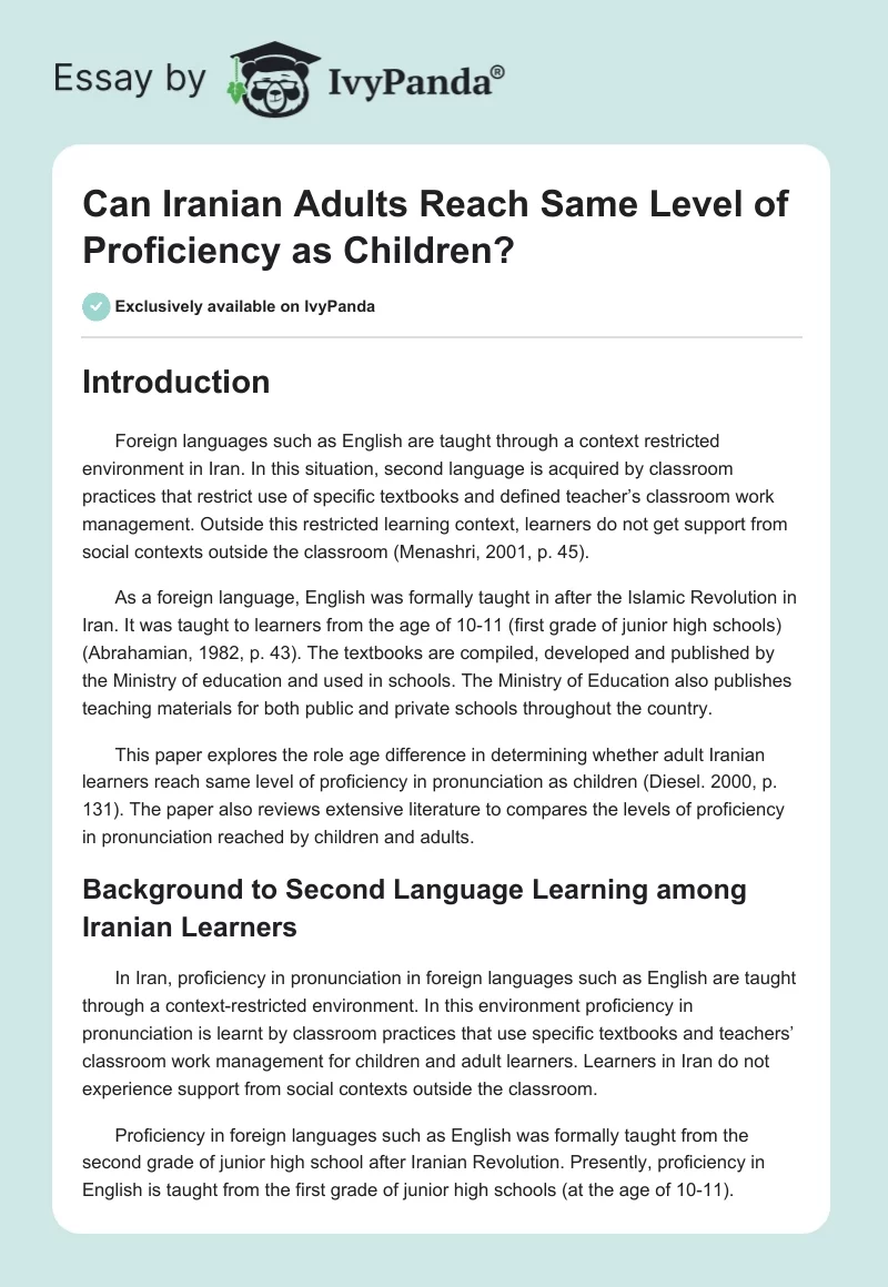 Can Iranian Adults Reach Same Level of Proficiency as Children?. Page 1