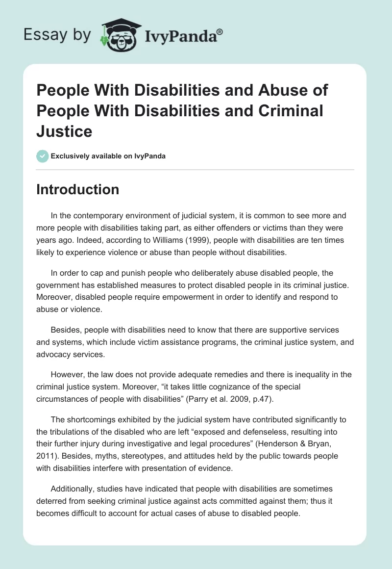 People With Disabilities and Abuse of People With Disabilities and Criminal Justice. Page 1