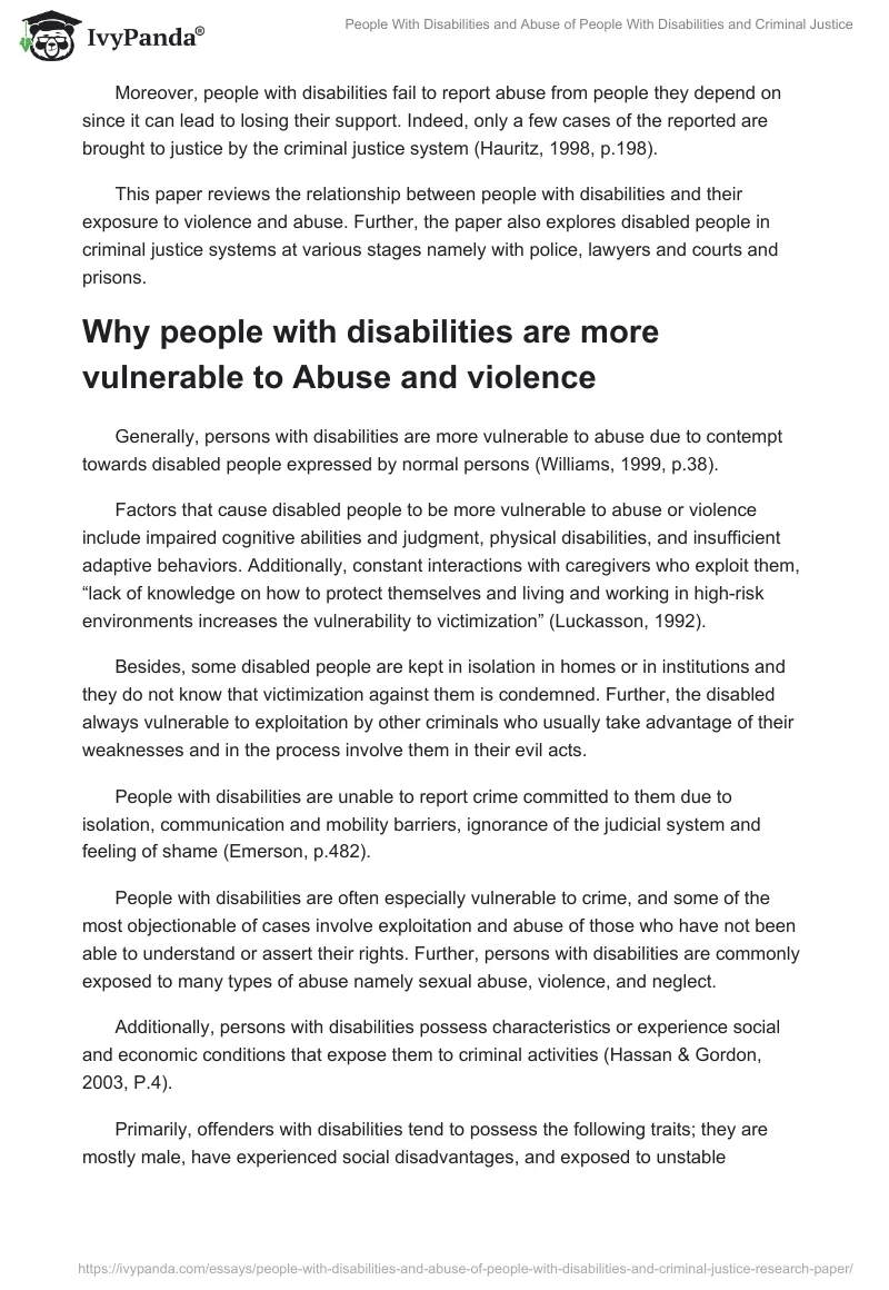 People With Disabilities and Abuse of People With Disabilities and Criminal Justice. Page 2