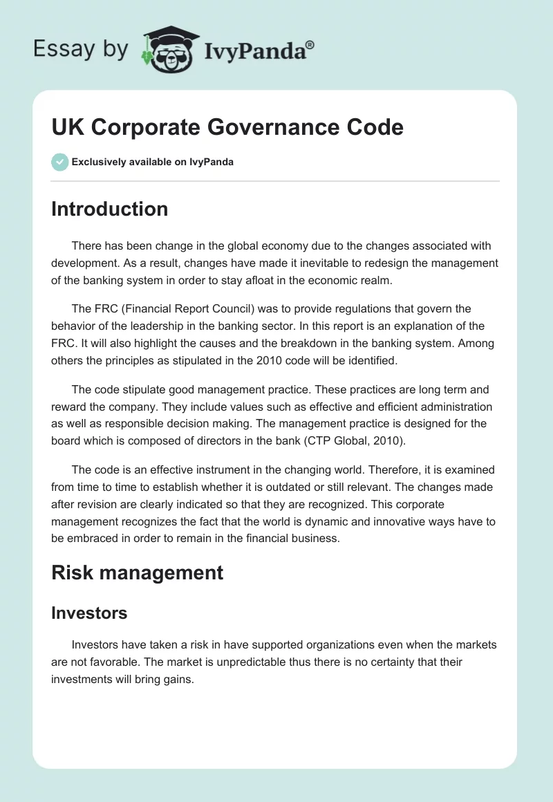 UK Corporate Governance Code. Page 1