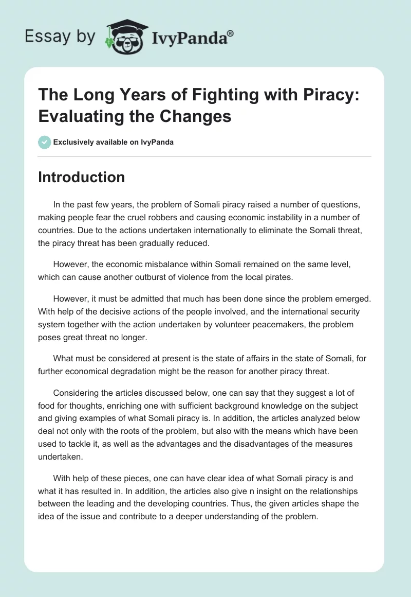 The Long Years of Fighting with Piracy: Evaluating the Changes. Page 1