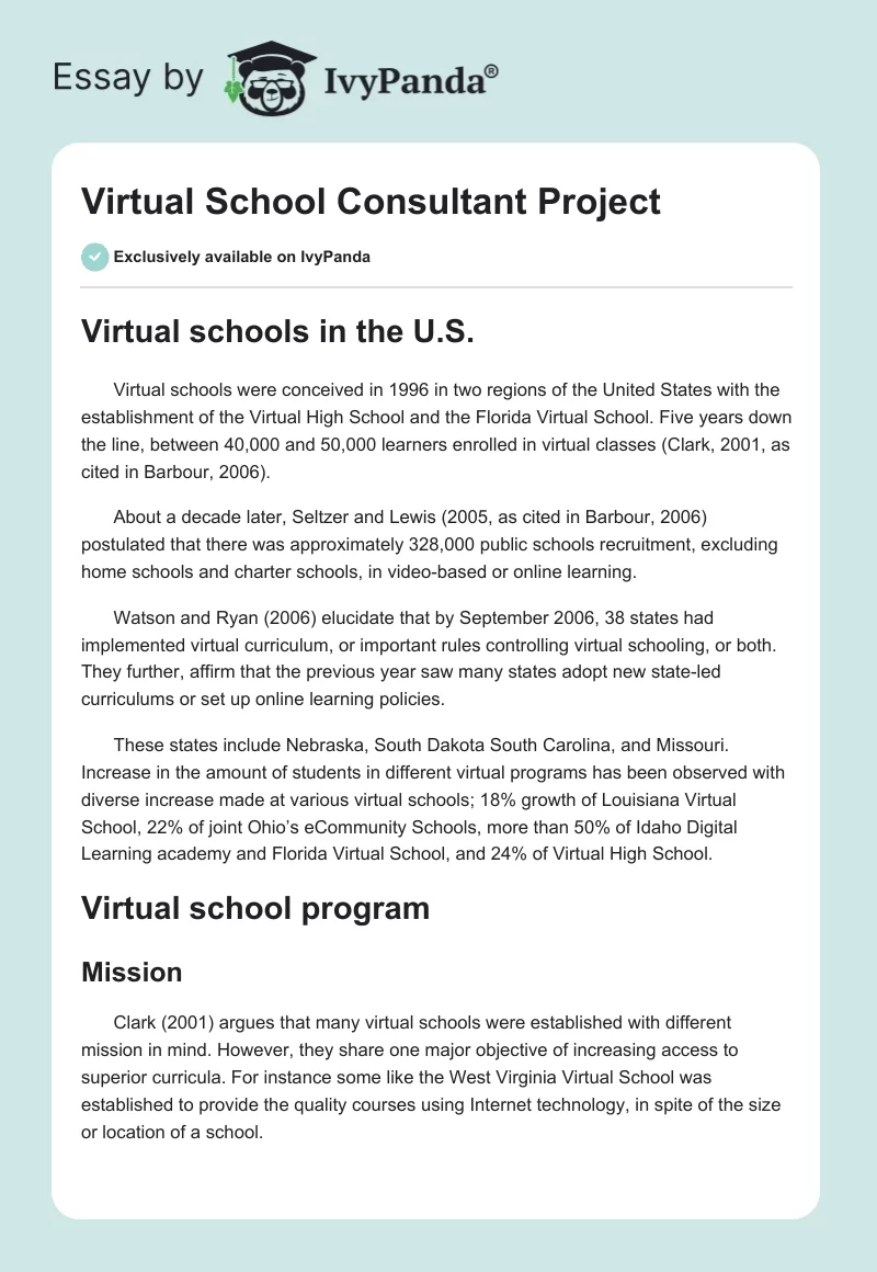 Virtual School Consultant Project. Page 1