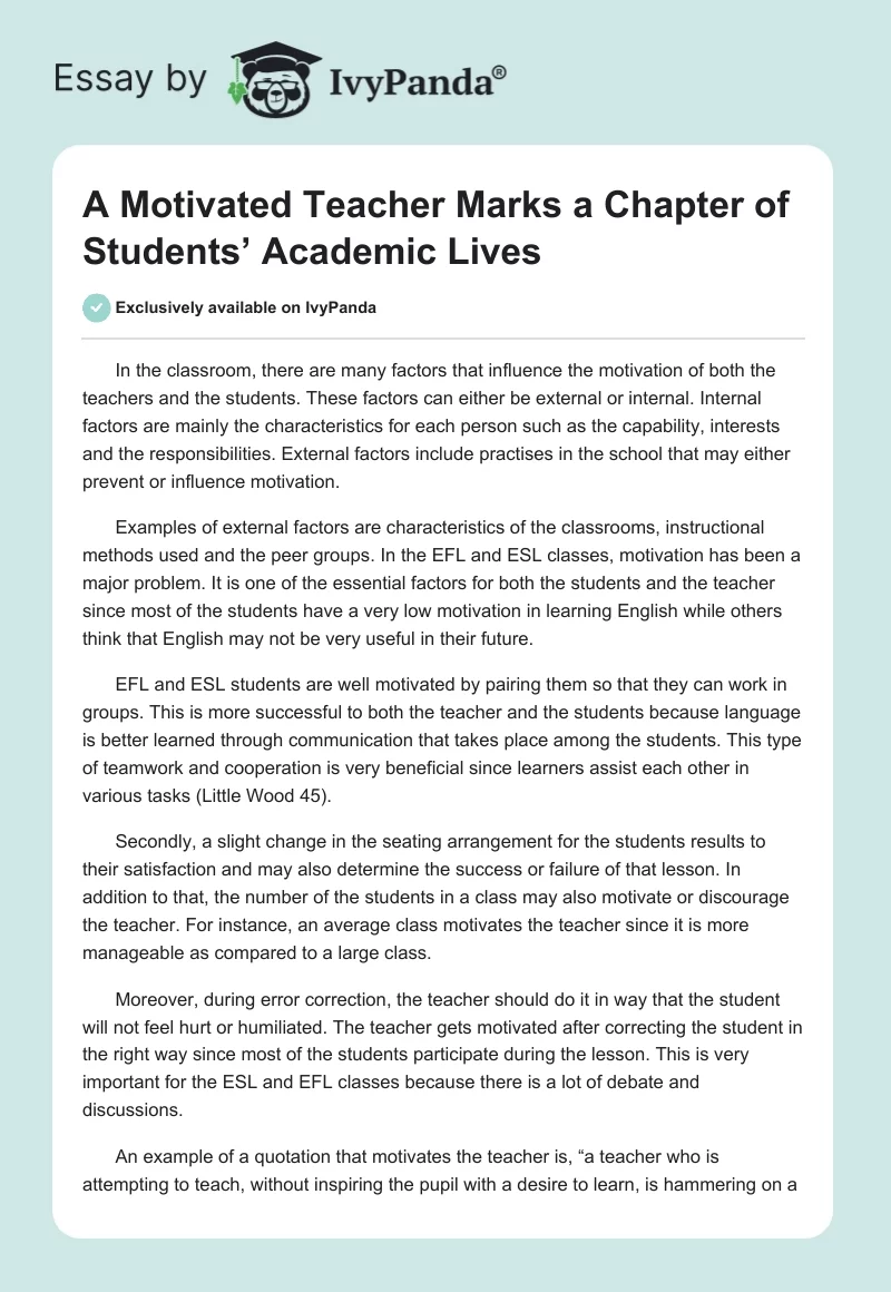 A Motivated Teacher Marks a Chapter of Students’ Academic Lives. Page 1