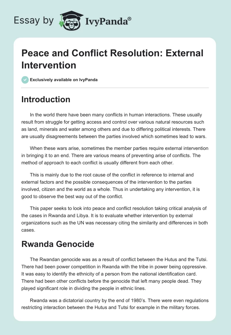 Peace and Conflict Resolution: External Intervention. Page 1