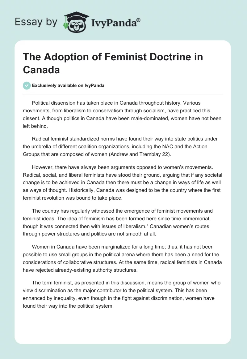 The Adoption of Feminist Doctrine in Canada. Page 1