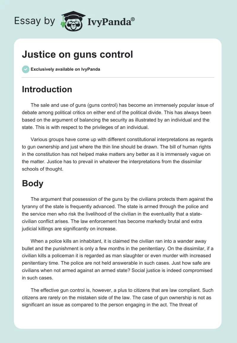Justice on guns control. Page 1