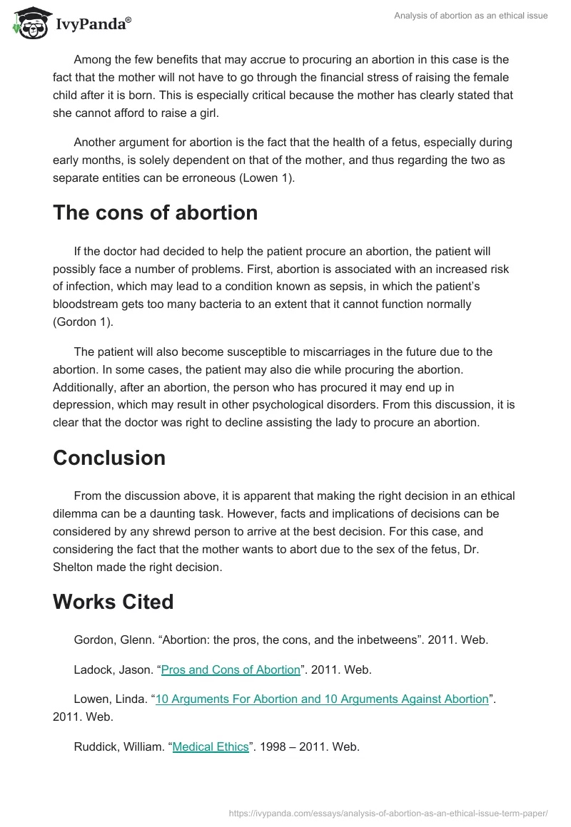 Analysis of Abortion as an Ethical Issue. Page 2