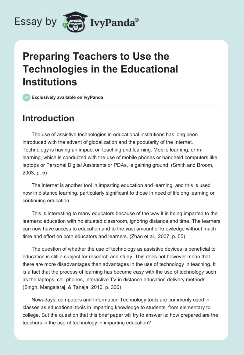 Preparing Teachers to Use the Technologies in the Educational Institutions. Page 1