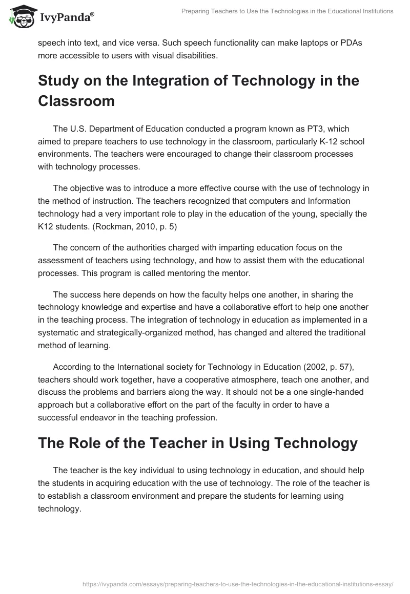 Preparing Teachers to Use the Technologies in the Educational Institutions. Page 3