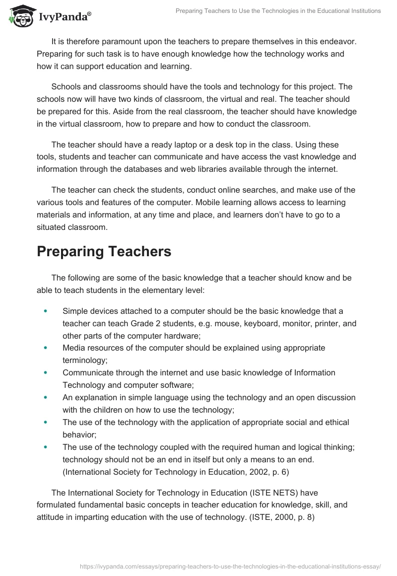 Preparing Teachers to Use the Technologies in the Educational Institutions. Page 4