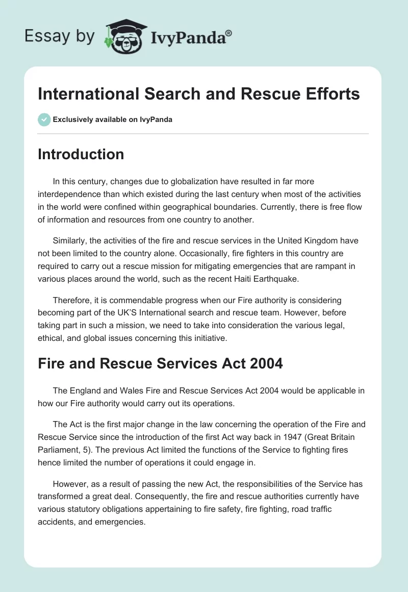 International Search and Rescue Efforts. Page 1