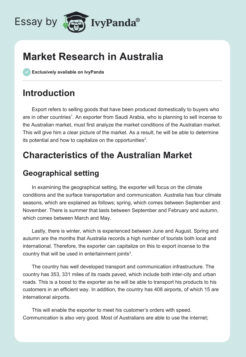 Market Research in Australia. Page 1