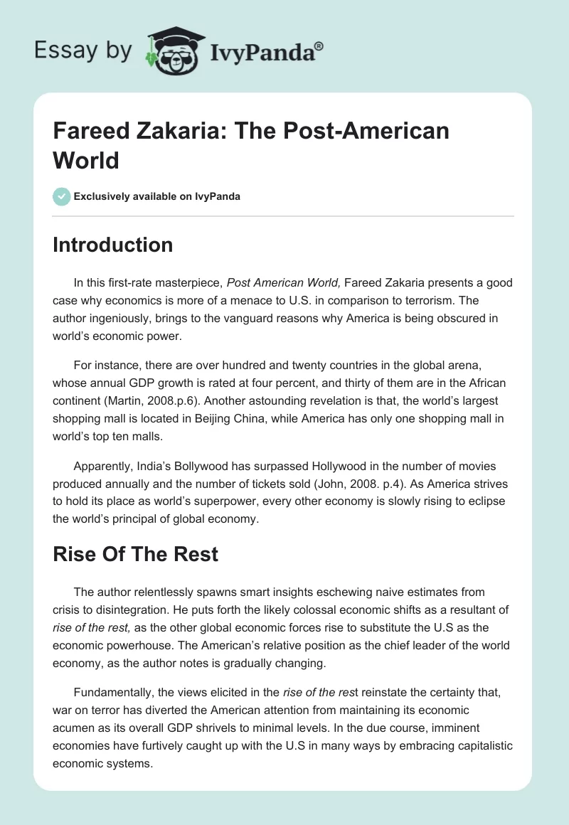 Fareed Zakaria: The Post-American World. Page 1