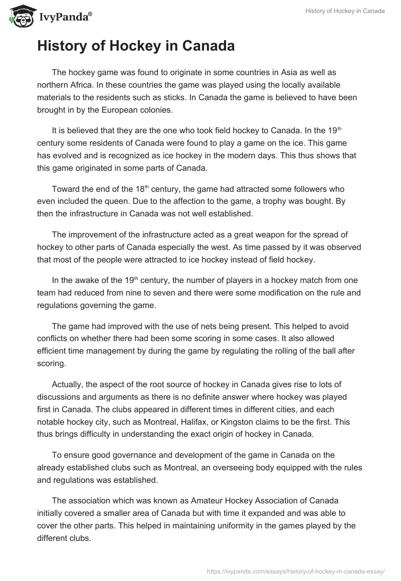 History of Hockey in Canada. Page 2