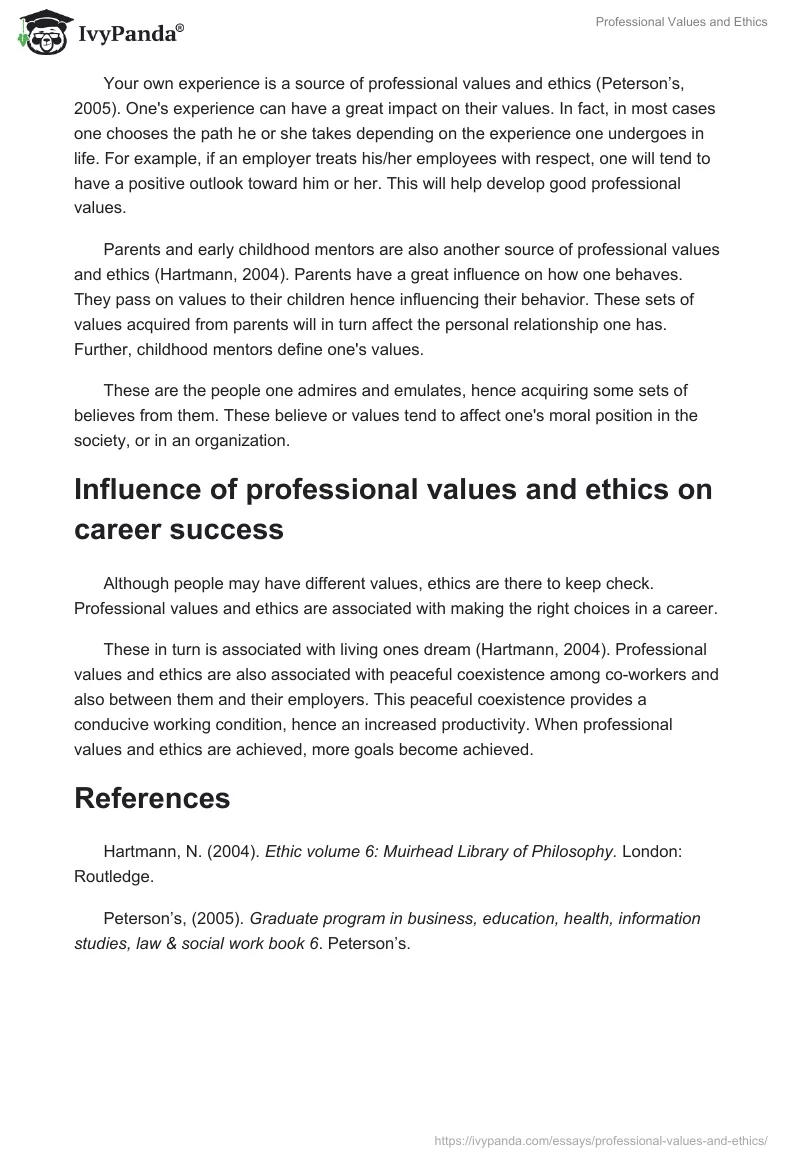 Professional Values and Ethics. Page 2