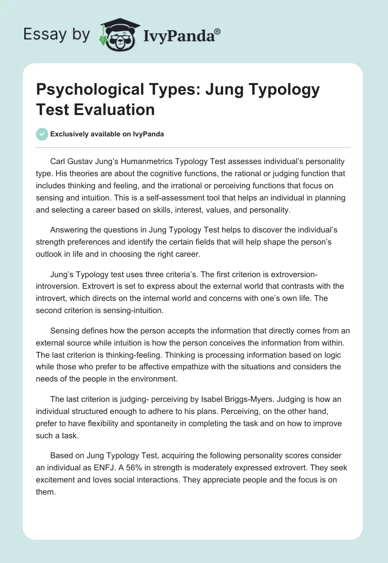 Psychological Types: Jung Typology Test Evaluation. Page 1