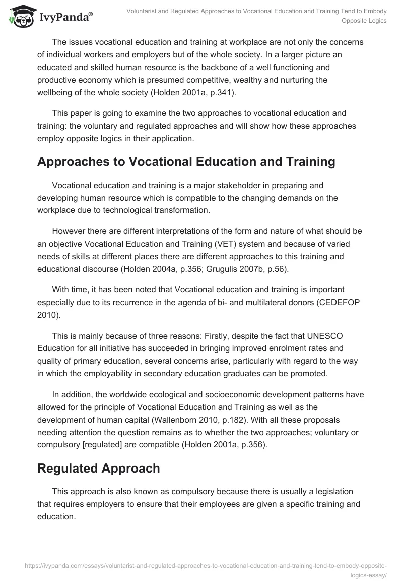 Voluntarist and Regulated Approaches to Vocational Education and Training Tend to Embody Opposite Logics. Page 2