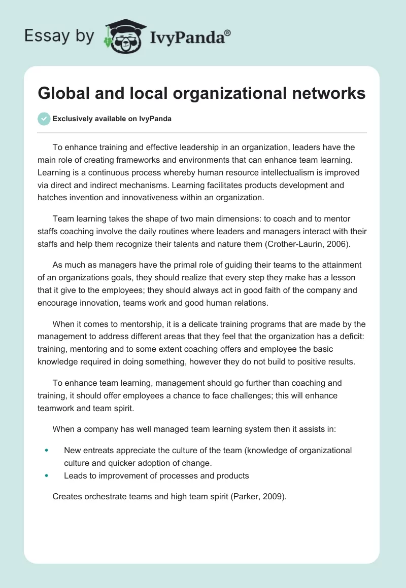 Global and local organizational networks. Page 1