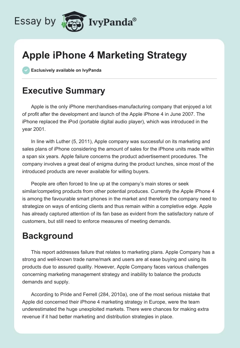 Apple iPhone 4 Marketing Strategy. Page 1