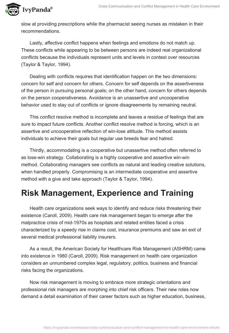 Crisis Communication and Conflict Management in Health Care Environment. Page 5