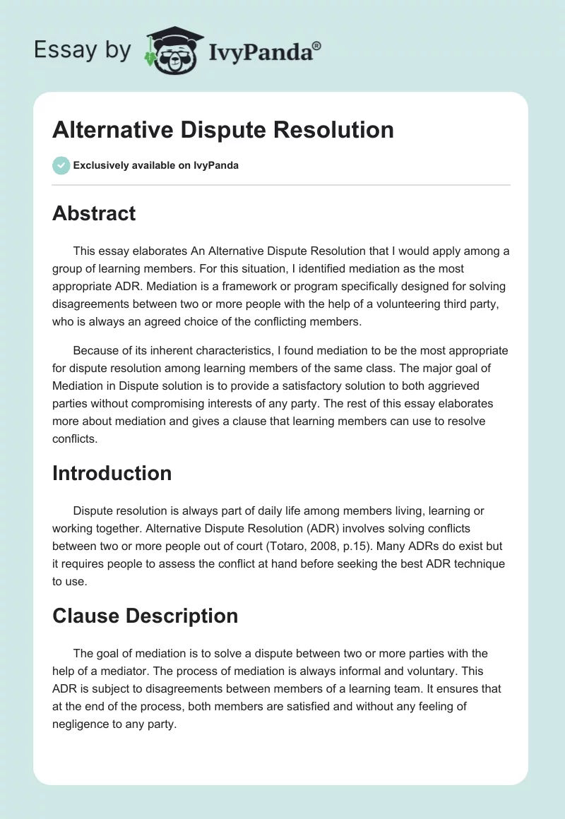 Alternative Dispute Resolution. Page 1