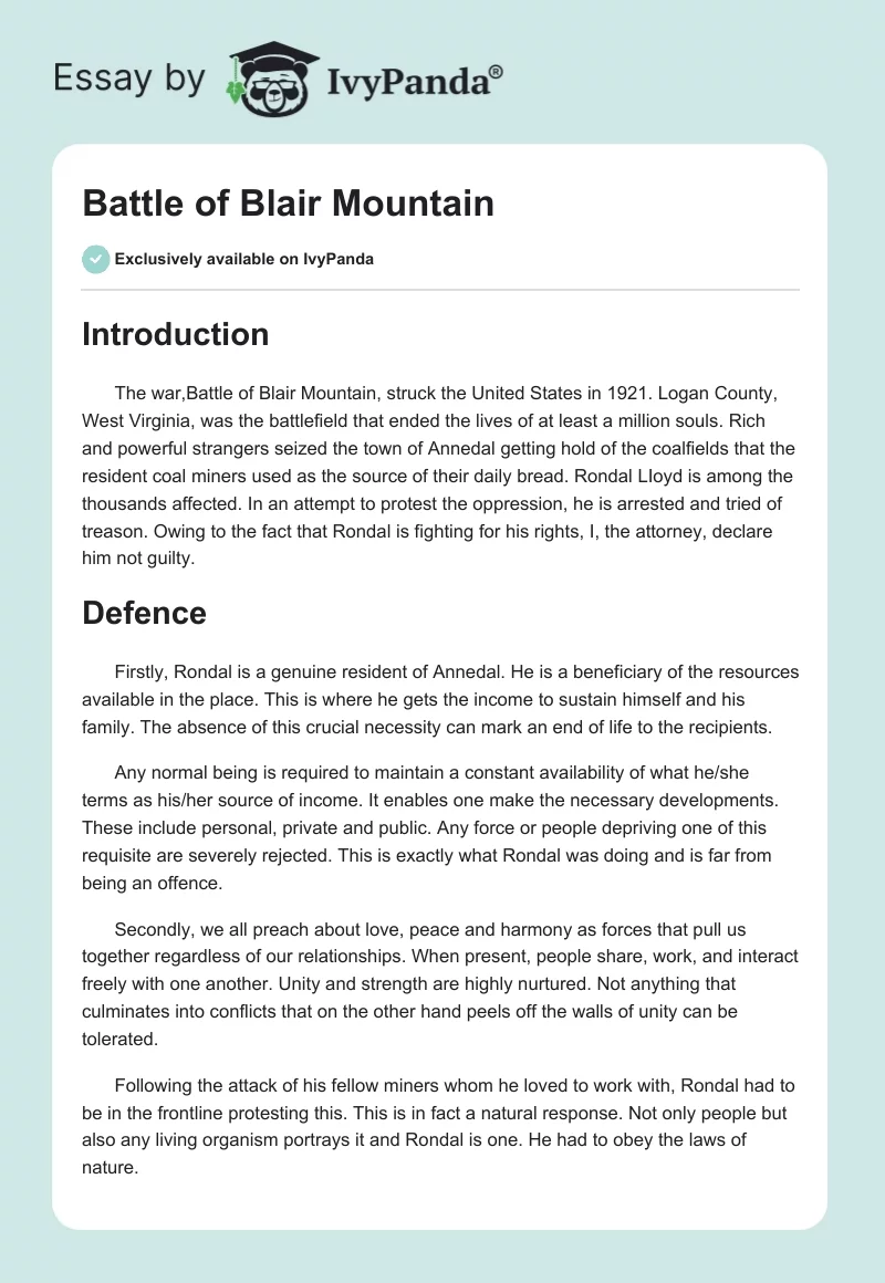 Battle of Blair Mountain. Page 1