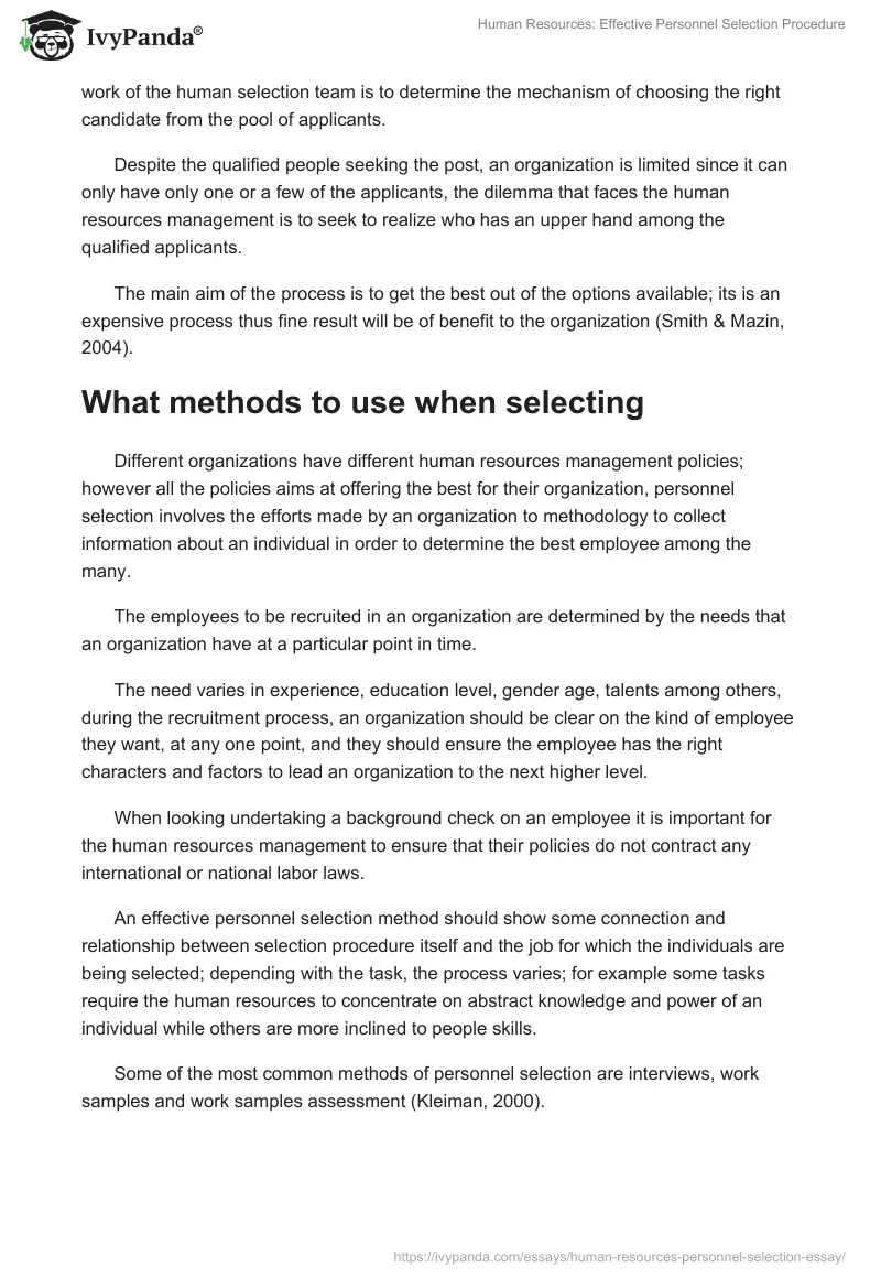 Human Resources: Effective Personnel Selection Procedure. Page 2