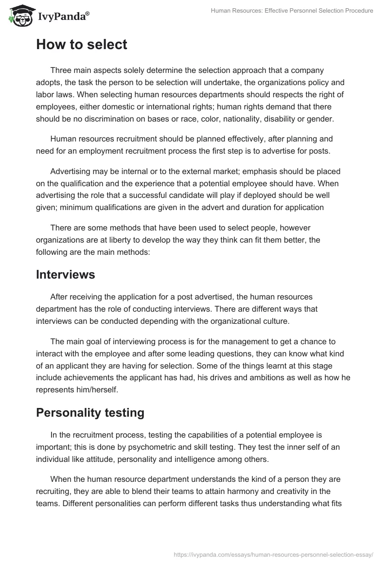 Human Resources: Effective Personnel Selection Procedure. Page 3
