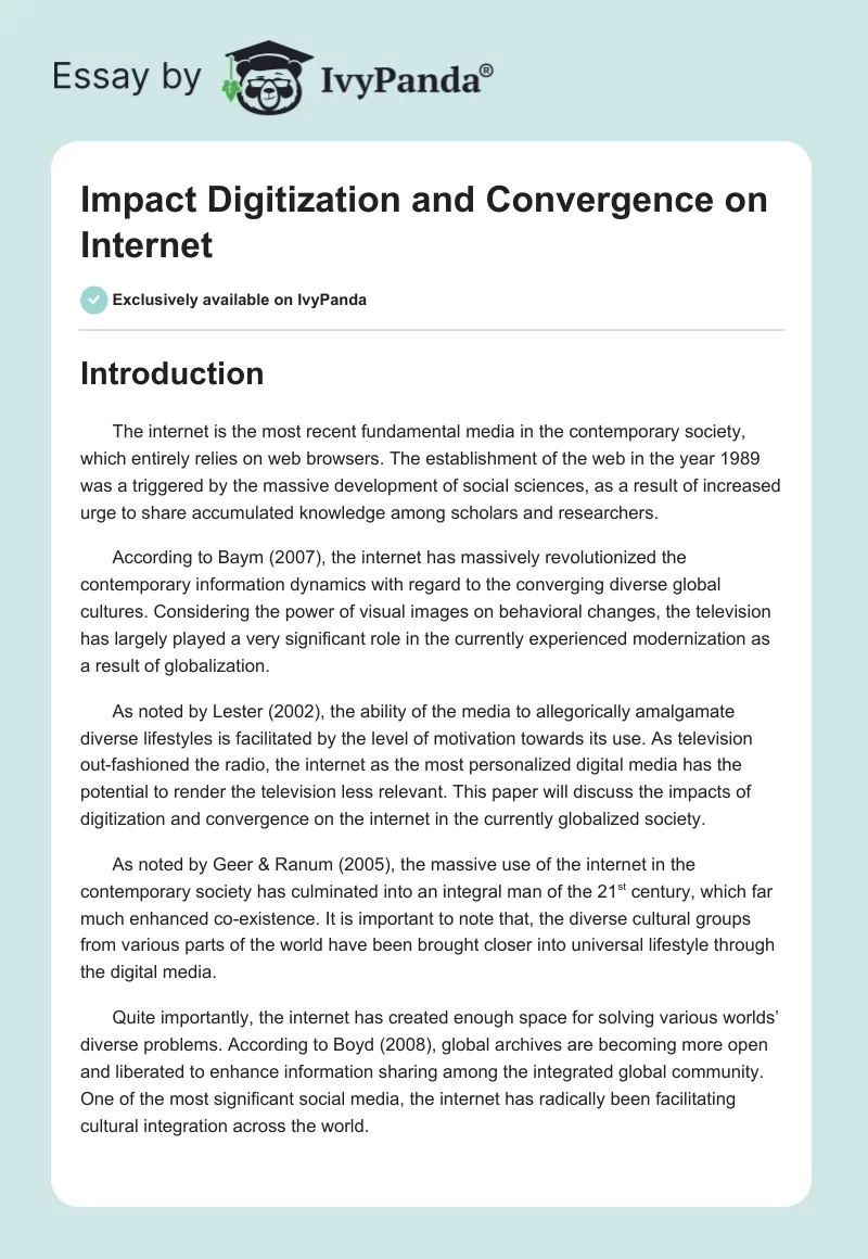 Impact Digitization and Convergence on Internet. Page 1