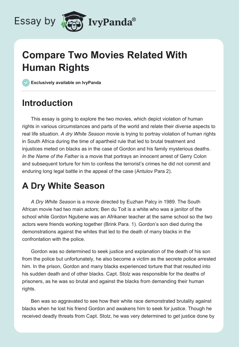 Compare Two Movies Related With Human Rights. Page 1