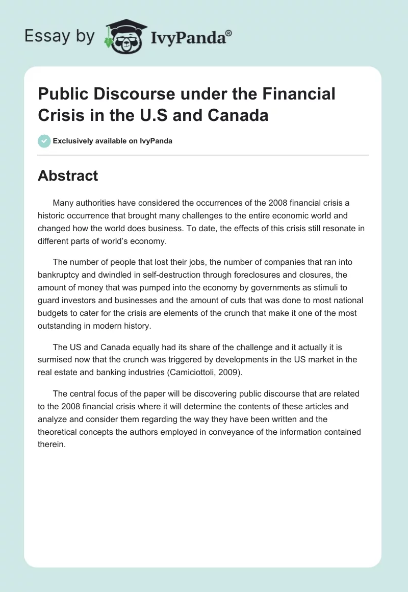 Public Discourse under the Financial Crisis in the U.S and Canada. Page 1