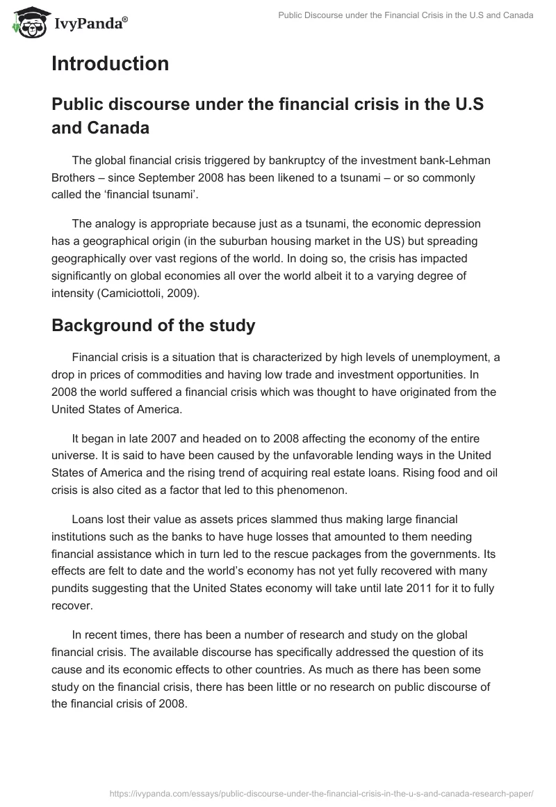 Public Discourse under the Financial Crisis in the U.S and Canada. Page 2