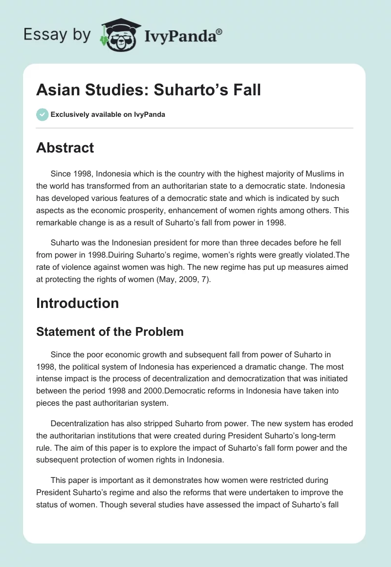 Asian Studies: Suharto’s Fall. Page 1