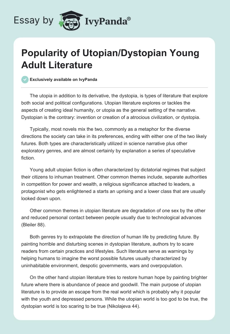 Popularity of Utopian/Dystopian Young Adult Literature. Page 1