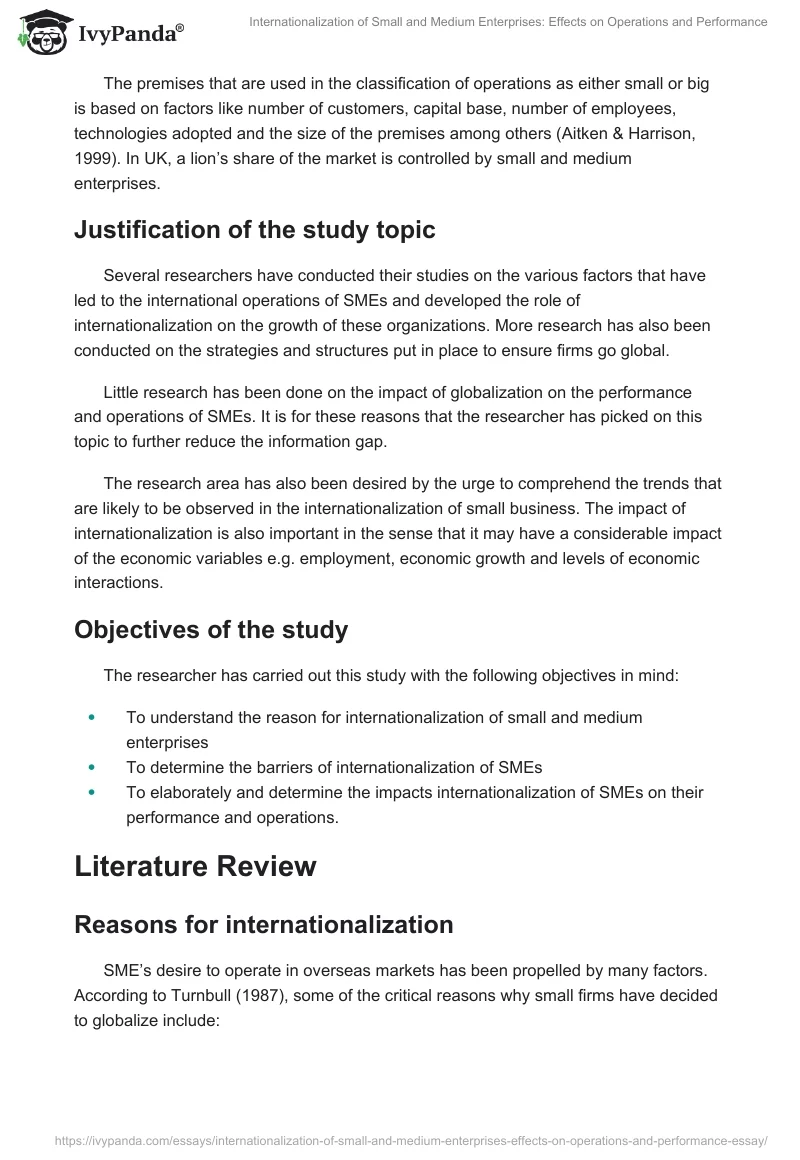 Internationalization of Small and Medium Enterprises: Effects on Operations and Performance. Page 2