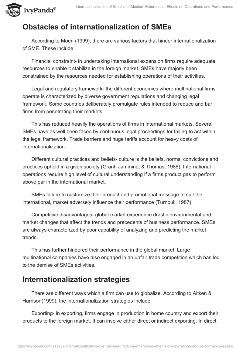 Internationalization of Small and Medium Enterprises: Effects on Operations and Performance. Page 4