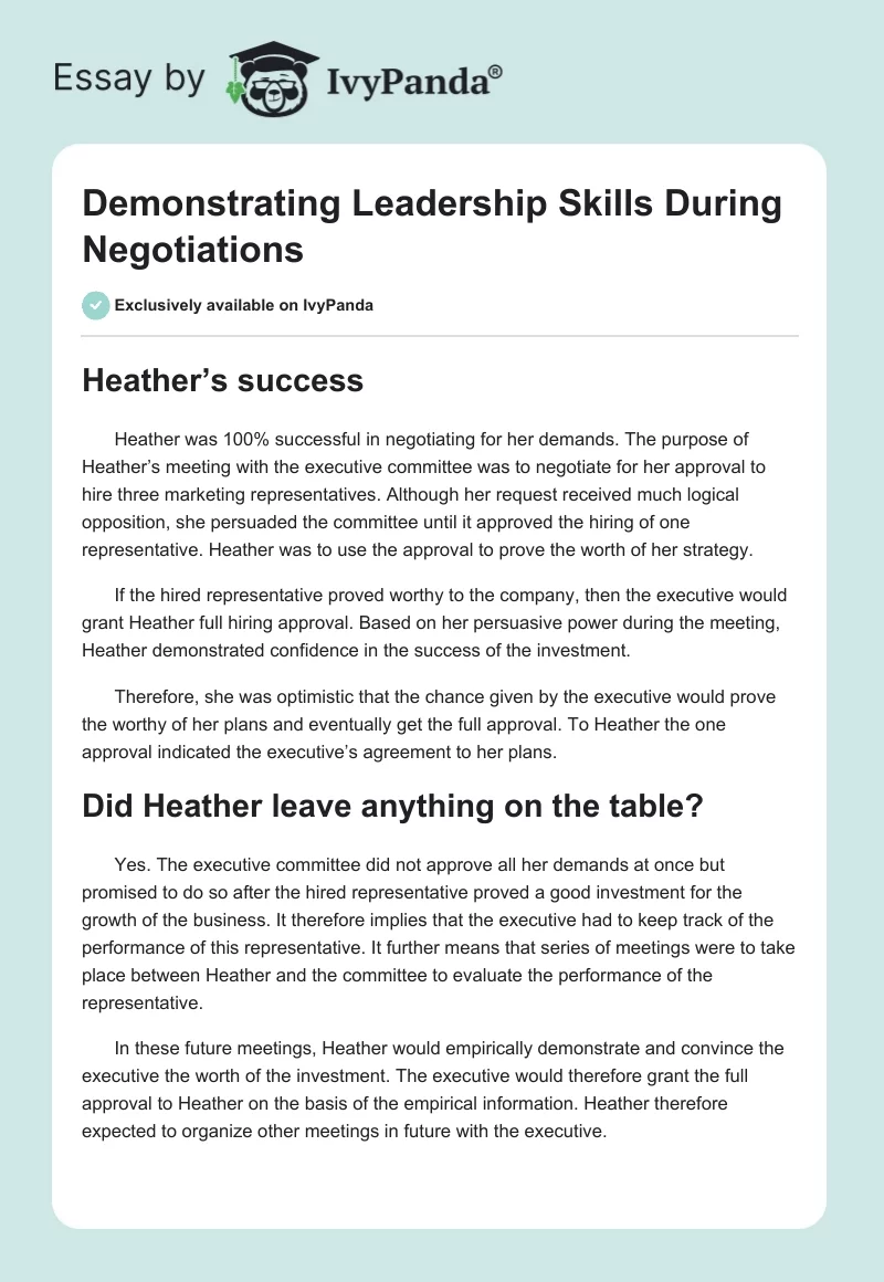 Demonstrating Leadership Skills During Negotiations. Page 1